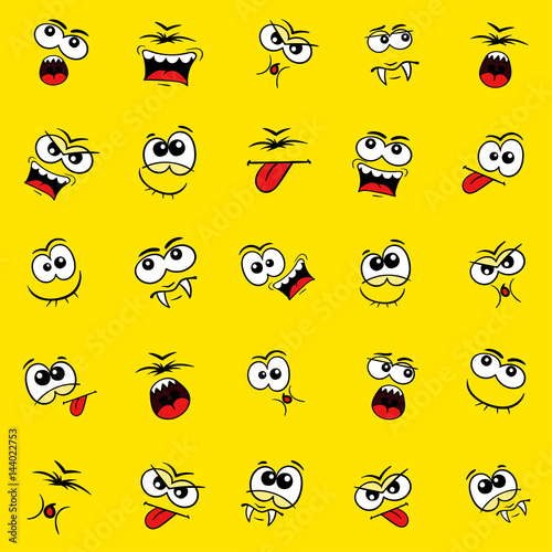 Yellow smiles - comics vector set or pattern