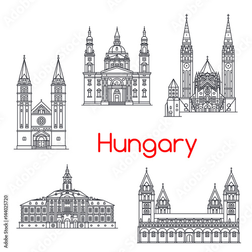 Hungary famous architecture vector landmark icons