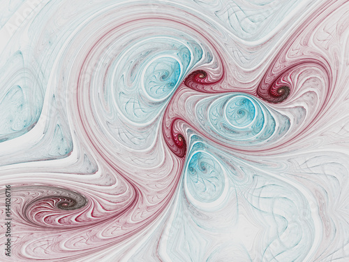 Red and blue fractal spirals, digital artwork for creative graphic design