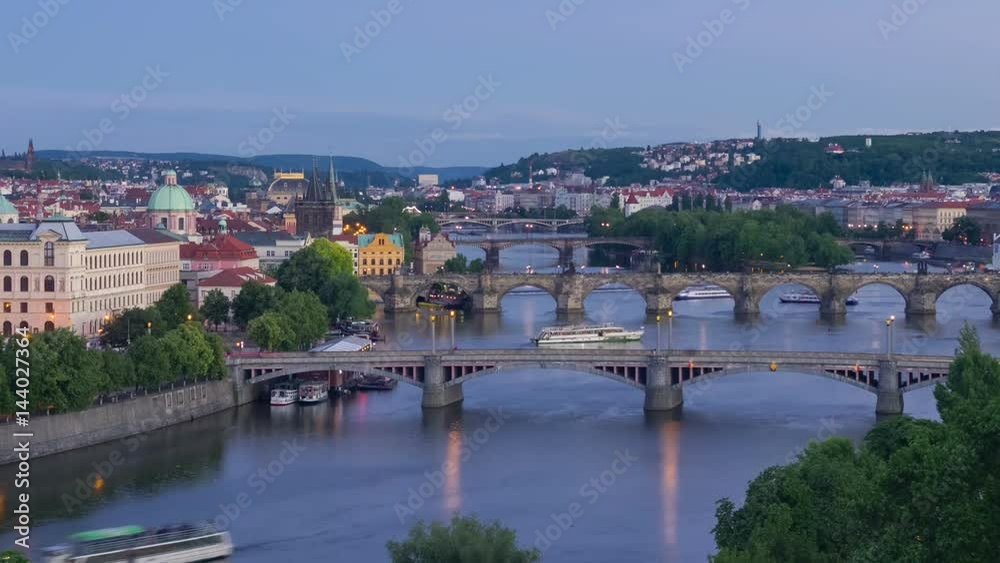 Panning timelapse of evening Prague in summer Panning timelapse of evening Prague in summer