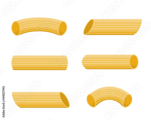 penne pasta elements isolated on white