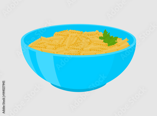Fusilli pasta in plate. Vector illustration isolated on white