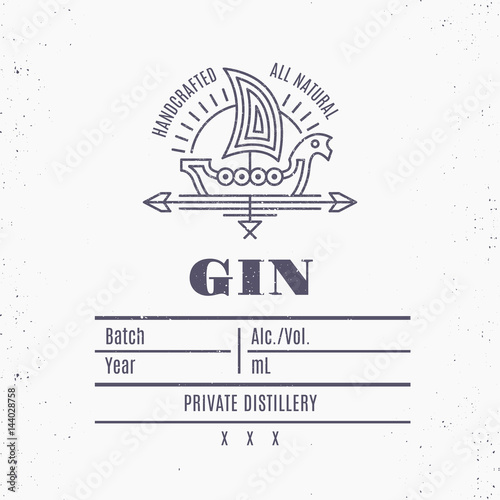 Vintage alcohol drink label design with ethnic elements in thin line style.