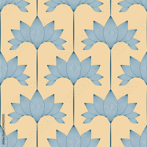 vintage style floral wallpaper with lotus in ivory and blue