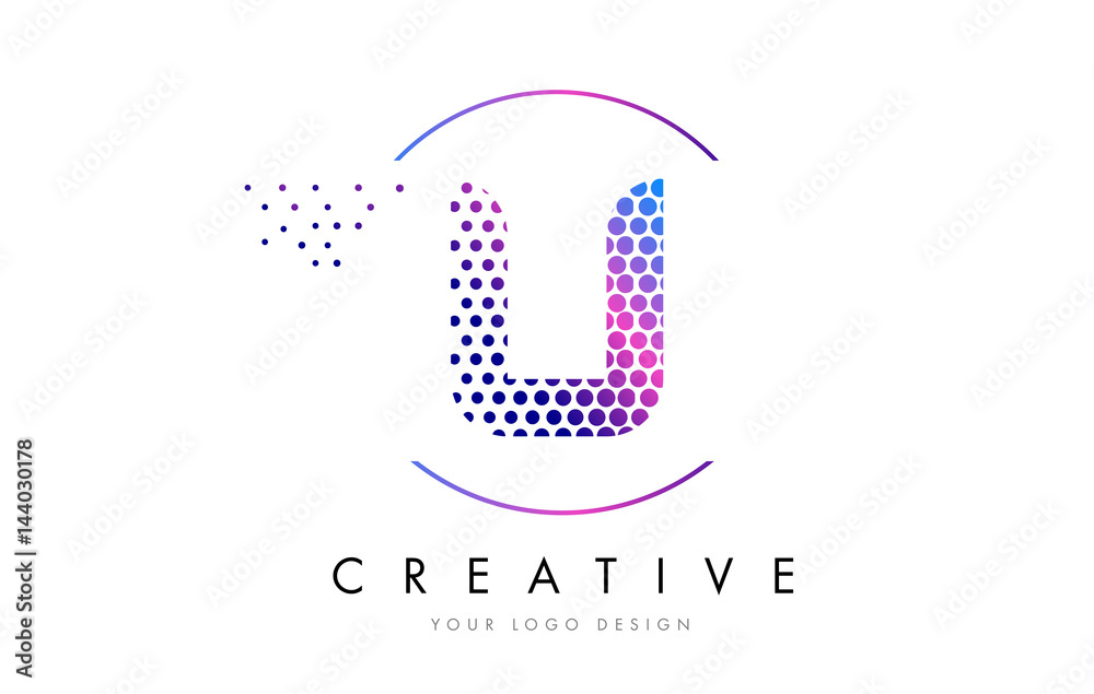 U Pink Magenta Dotted Bubble Letter Logo Design Vector
