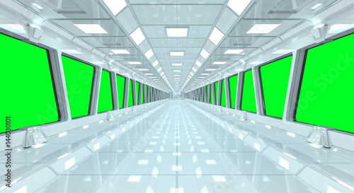 Fototapeta Naklejka Na Ścianę i Meble -  Spaceship white corridor 3D rendering