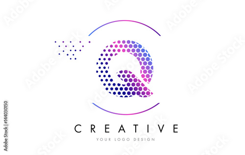 Q Pink Magenta Dotted Bubble Letter Logo Design Vector