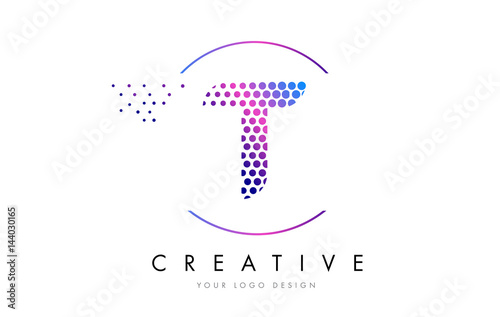 T Pink Magenta Dotted Bubble Letter Logo Design Vector