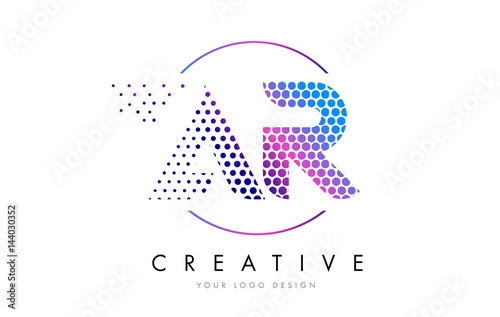 AR A R Pink Magenta Dotted Bubble Letter Logo Design Vector