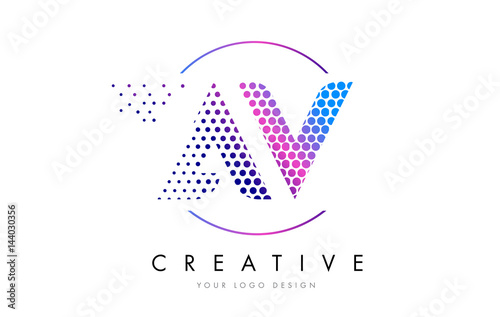 AV A V Pink Magenta Dotted Bubble Letter Logo Design Vector