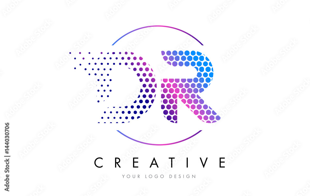 DR D R Pink Magenta Dotted Bubble Letter Logo Design Vector