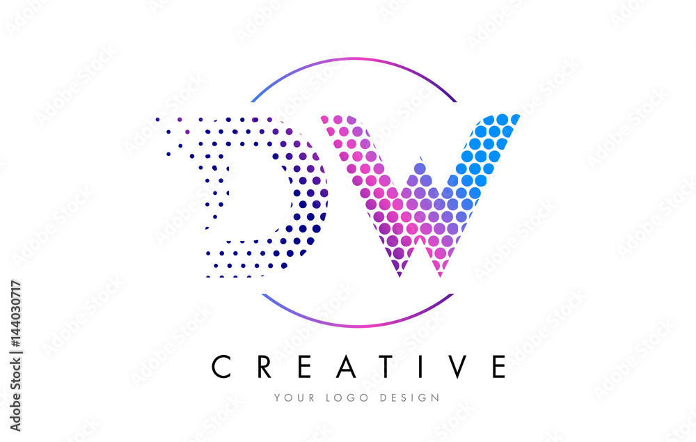 DW D W Pink Magenta Dotted Bubble Letter Logo Design Vector
