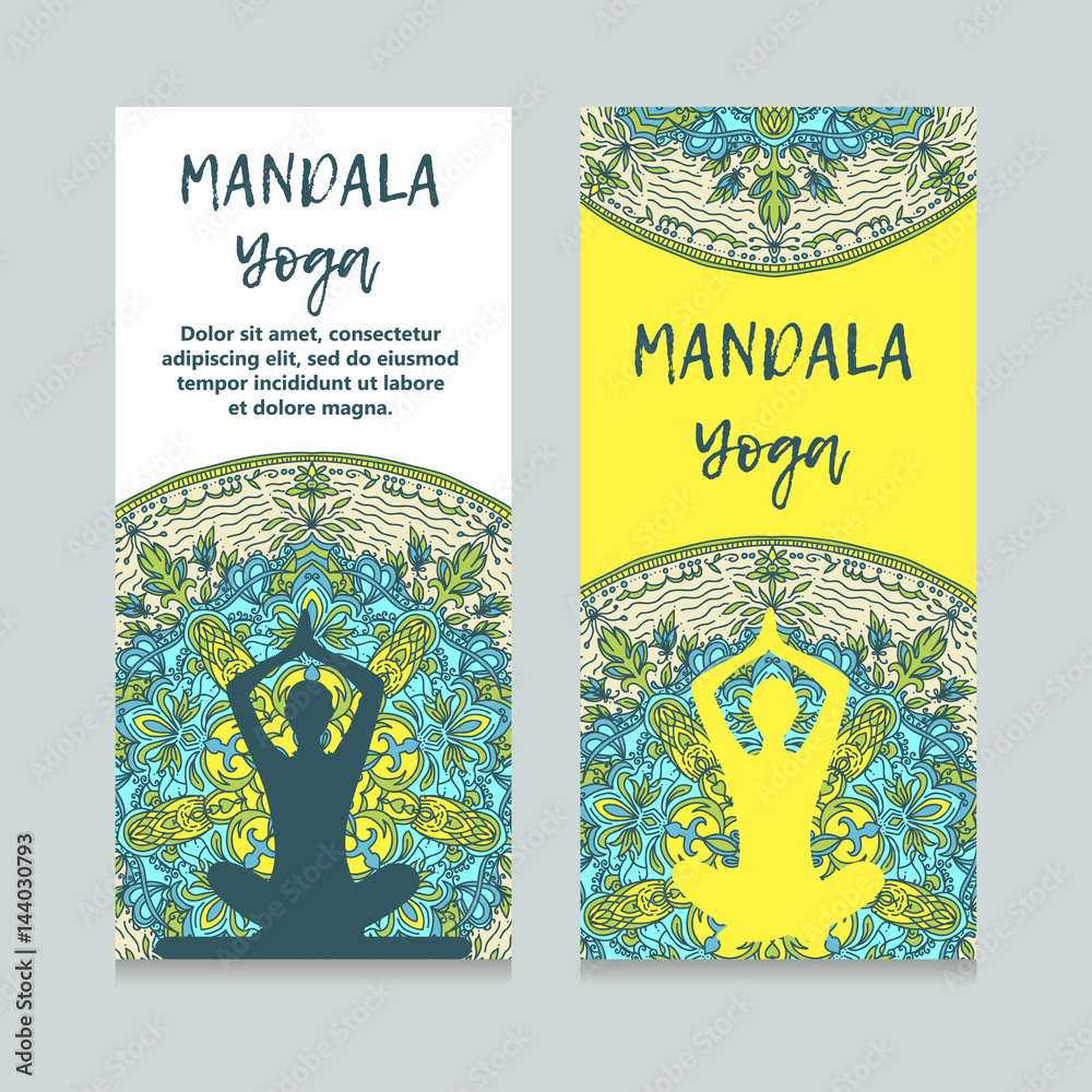 Naklejka premium Vintage template design vector illustration of international yoga day. Oriental pattern, vector illustration. Islam, Arabic Indian turkish motifs