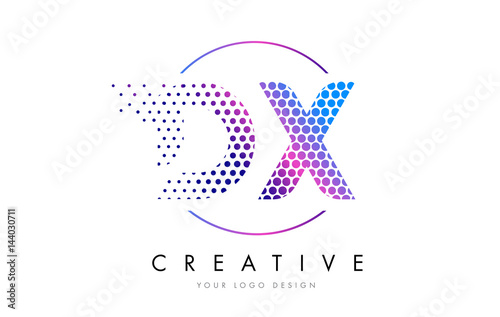 DX D X Pink Magenta Dotted Bubble Letter Logo Design Vector