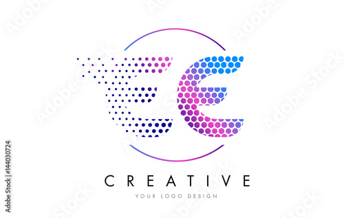 EE E E Pink Magenta Dotted Bubble Letter Logo Design Vector