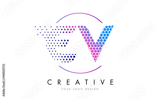 EV E V Pink Magenta Dotted Bubble Letter Logo Design Vector