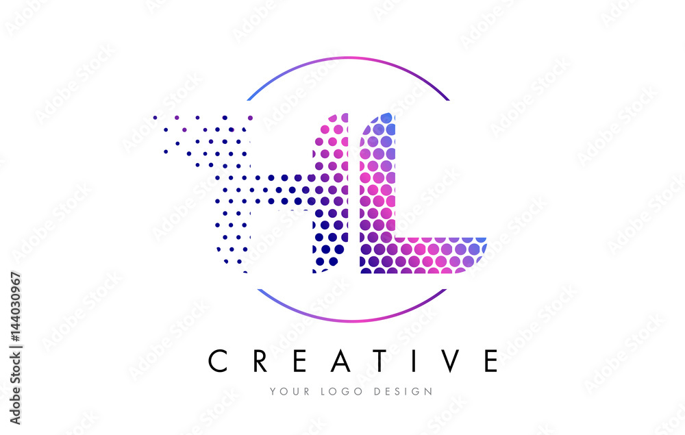 HL H L Pink Magenta Dotted Bubble Letter Logo Design Vector