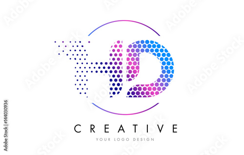 HD H D Pink Magenta Dotted Bubble Letter Logo Design Vector