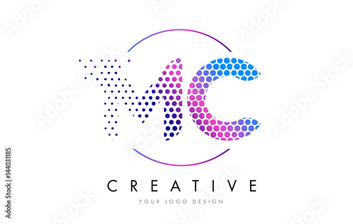 MC M C Pink Magenta Dotted Bubble Letter Logo Design Vector