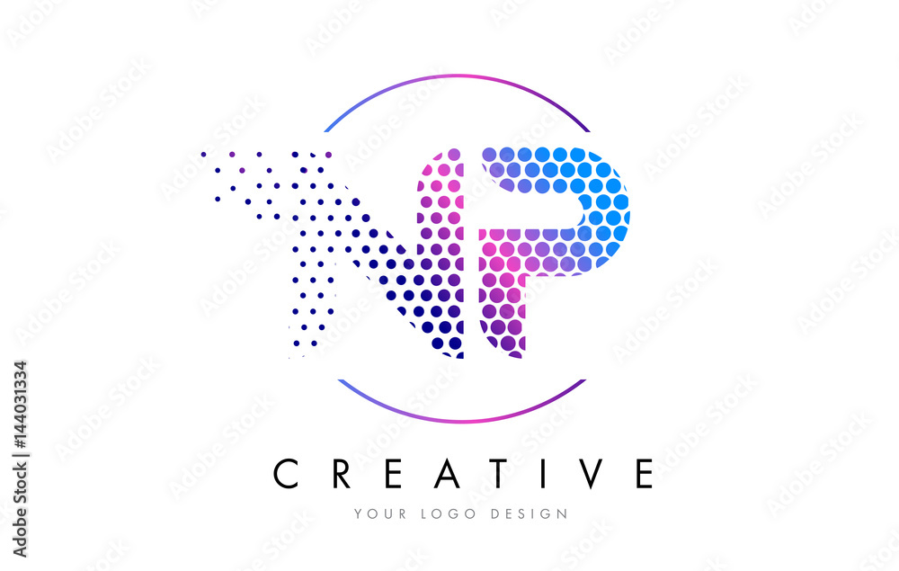 NP N P Pink Magenta Dotted Bubble Letter Logo Design Vector