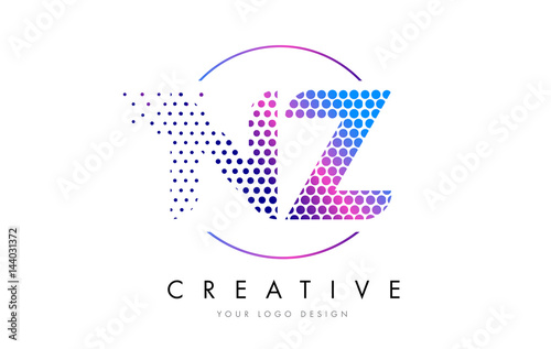 NZ N Z Pink Magenta Dotted Bubble Letter Logo Design Vector