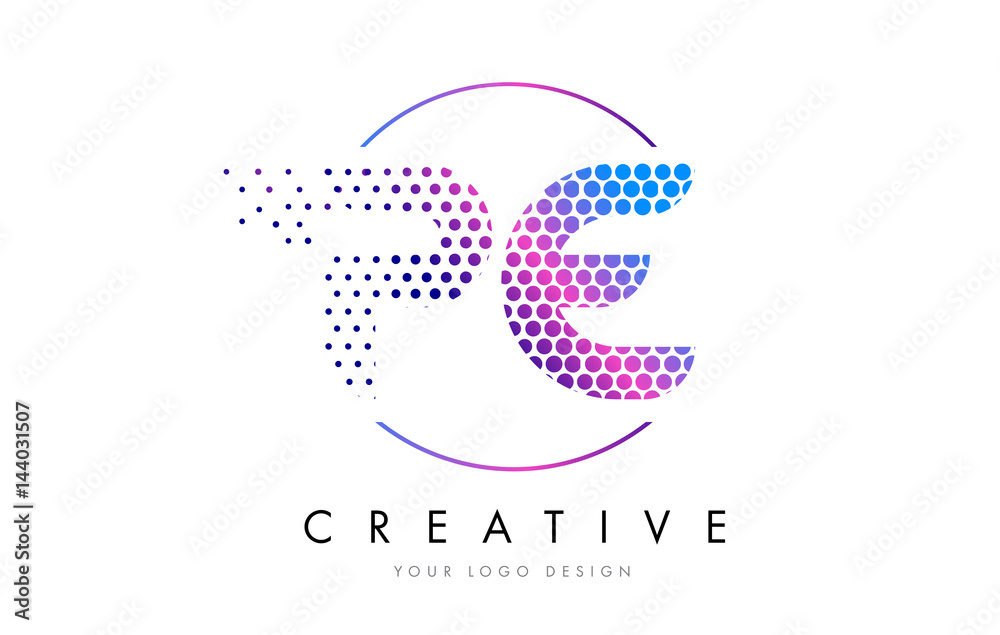 Obraz premium PE P E Pink Magenta Dotted Bubble Letter Logo Design Vector