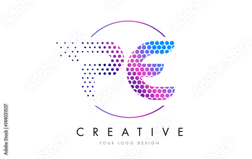 PE P E Pink Magenta Dotted Bubble Letter Logo Design Vector