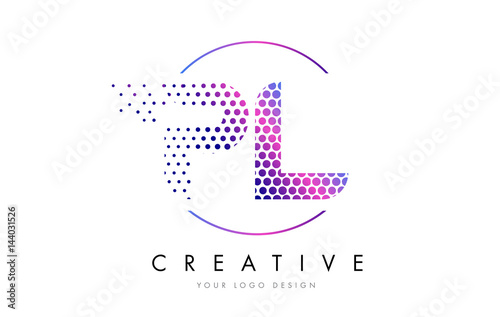 PL P L Pink Magenta Dotted Bubble Letter Logo Design Vector