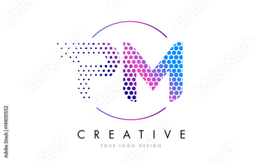PM P L Pink Magenta Dotted Bubble Letter Logo Design Vector