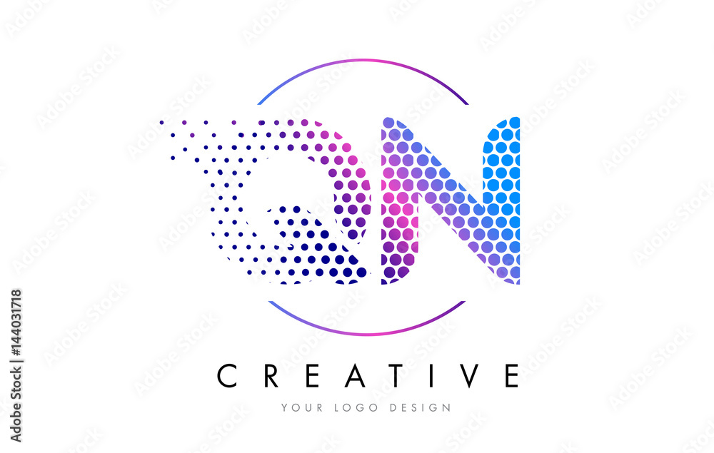 QN Q N Pink Magenta Dotted Bubble Letter Logo Design Vector