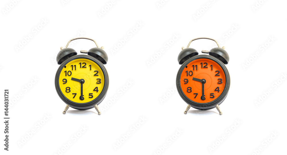 Closeup Yellow Alarm Clock And Orange, Orange Alarm Clock