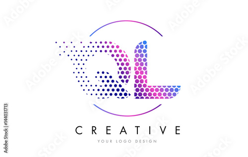 QL Q L Pink Magenta Dotted Bubble Letter Logo Design Vector