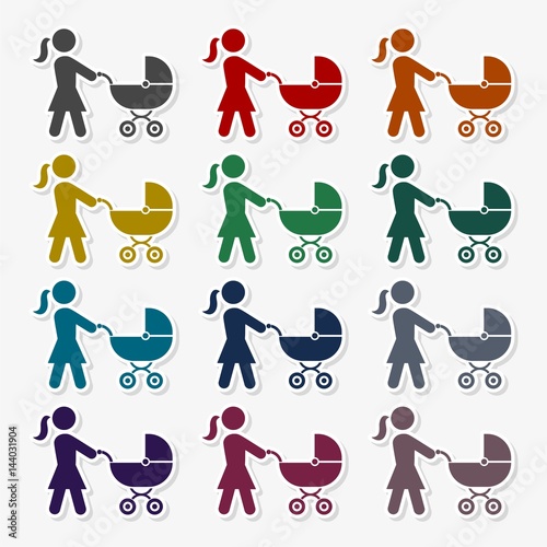 Mother with stroller icon - Illustration