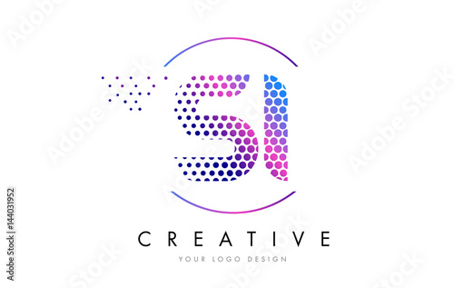 SI S I Pink Magenta Dotted Bubble Letter Logo Design Vector