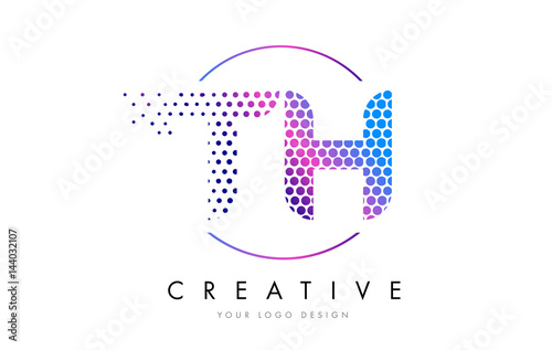 TH T H Pink Magenta Dotted Bubble Letter Logo Design Vector