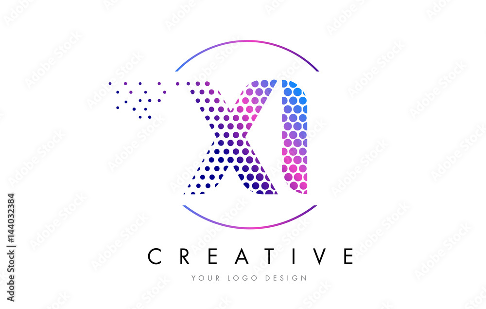XI X I Pink Magenta Dotted Bubble Letter Logo Design Vector