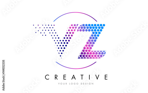 VZ V Z Pink Magenta Dotted Bubble Letter Logo Design Vector