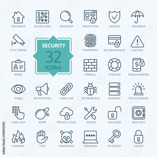 Security - outline web icon set, vector, thin line icons collection