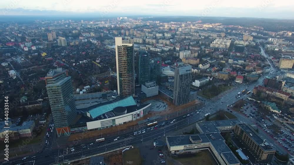 Aerial view of the skyscrapers in downtown of Vilnius at evening time Aerial view of the skyscrapers in downtown of Vilnius at evening time