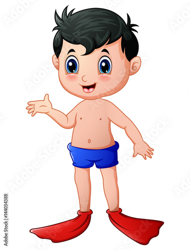 Snorkeling boy waving hand