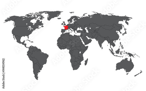 France red on gray world map vector