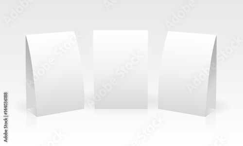 Blank promotional table talkers isolated. Mockups can be used for design main service menu or list helping in restaurants, pubs, delis or anywhere else that sells food. Vector illustration