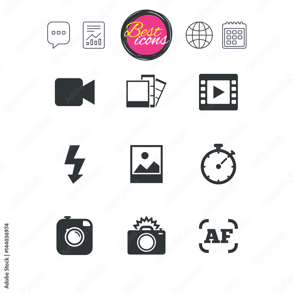Photo, video icons. Camera, photos and frame. Photo, video icons. Camera, photos and frame.