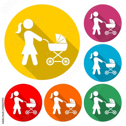 Mother with baby stroller - Illustration