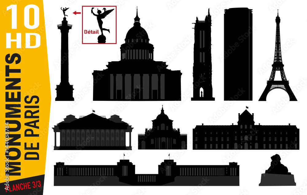 Obraz premium Monuments de Paris - Paris - Célèbre - Tourisme - Tour Eiffel - Panthéon - Bastille - Parisien