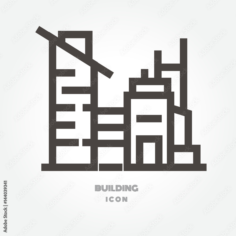 icon Building house illustration isolated sign symbol thin line for web, modern minimalistic flat design vector on white background icon Building house illustration isolated sign symbol thin line for web, modern minimalistic flat design vector on white background