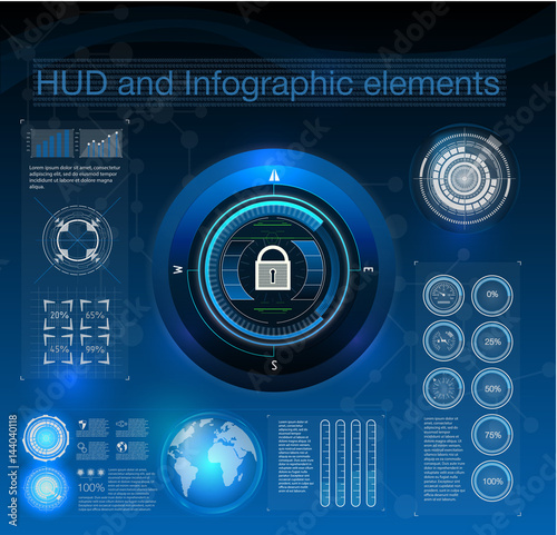 HUD style in network security vector illustration. Infographic elements. © sergray(noAIelemens)