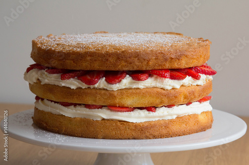 Victoria Sponge Cake with Whipped Cream and Strawberry