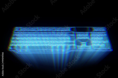 PC Keyboard in Hologram Wireframe Style. Nice 3D Rendering
