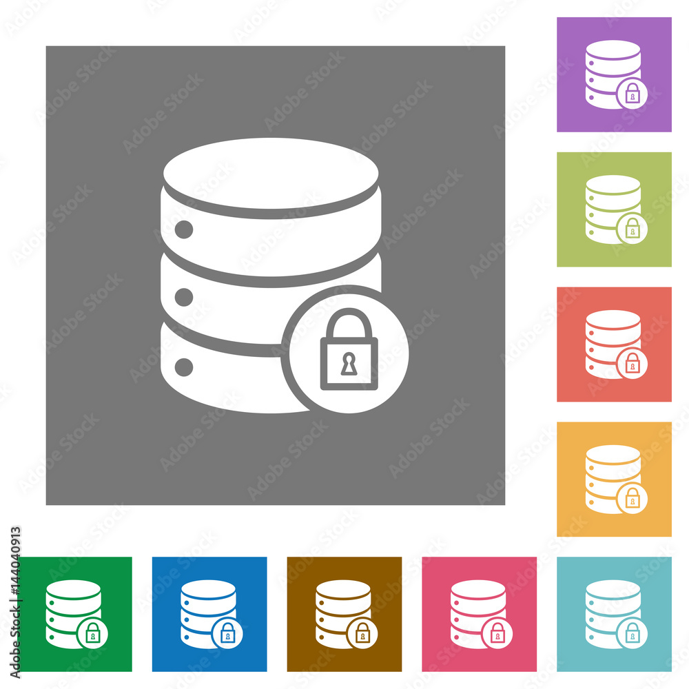 Database lock square flat icons Database lock square flat icons